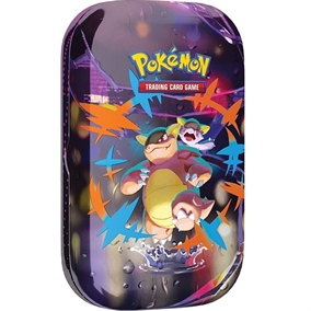 Pokémon Mini Tin med Mega Kangaskhan-motiv, indeholder to booster packs, klistermærker og kunstkort i metalæske